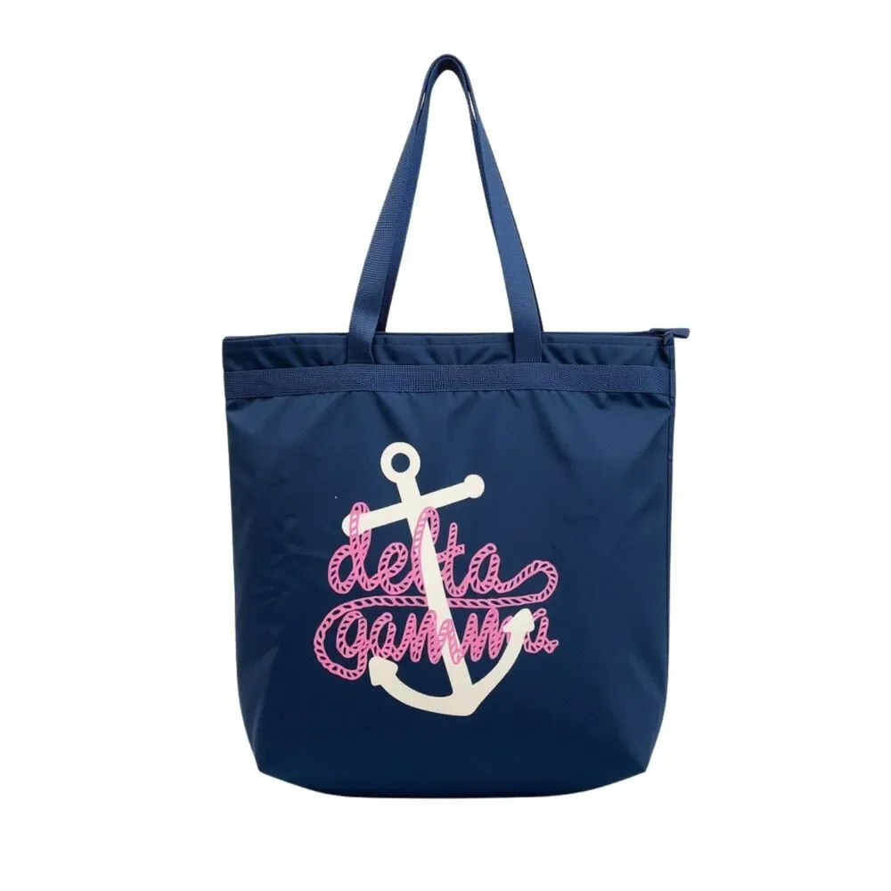 Delta Gamma DG Anchor Logo Nylon Canvas Campus Travel Shoulder Bag Tote Navy Blu